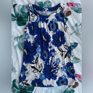 Floral Sleeveless Top in Blue and White